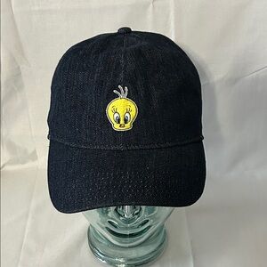 VTG Warner Bros. Embroidery Looney Tunes Tweety Bird Denim Hat Adjustable